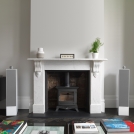 702 S2 Satin White with Rotel RA-1572 Fireplace - Grilles On