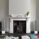 702 S2 Satin White with RA-1572 Fireplace Grilles On